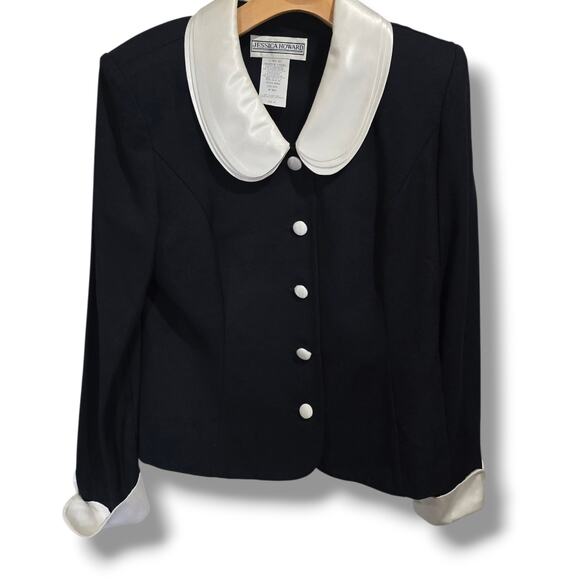 Jessica Howard Women’s Vintage Black White Contrast Collar Button Down Jacket - Picture 1 of 7